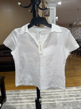 Francesca's Collections White Short-Sleeve Polo Collar Tee
